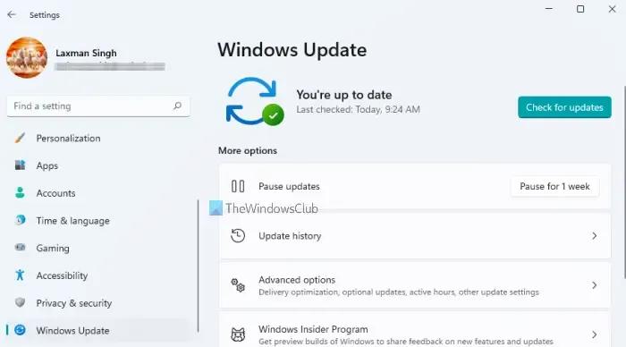 Configuración de actualización de Windows Windows 11