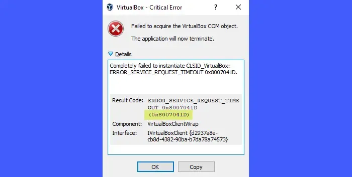 0x8007041D Errore VirtualBox