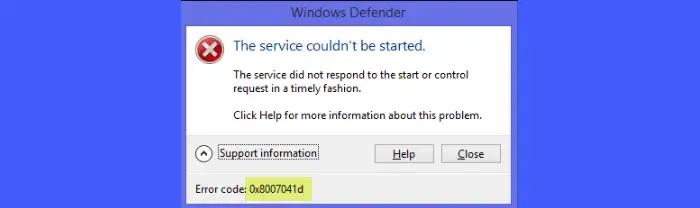 0x8007041D Errore di Windows Defender