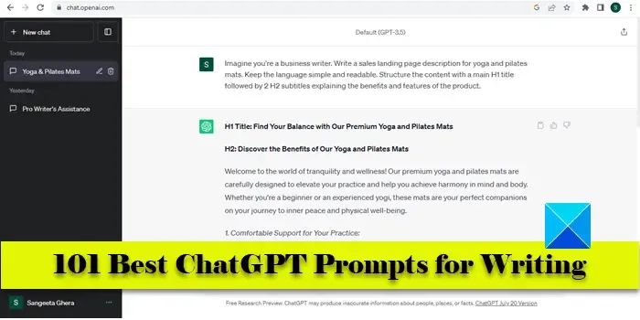 Beste ChatGPT-Eingabeaufforderungen zum Schreiben