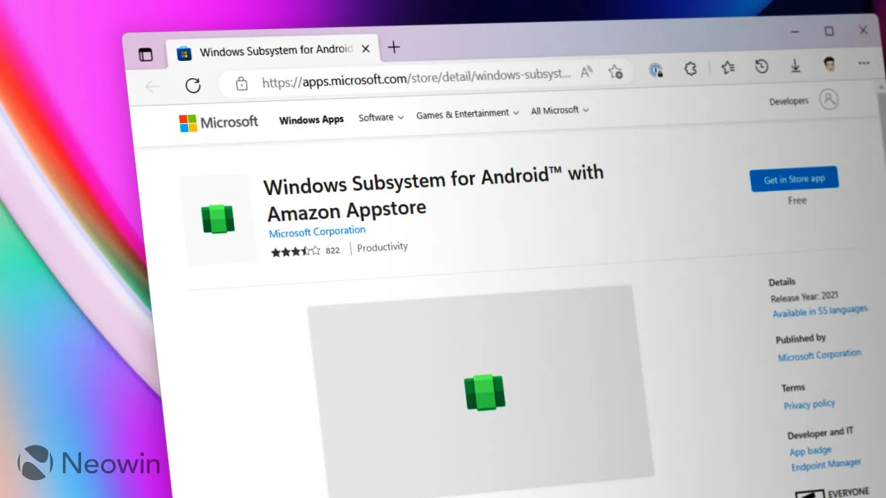 Une capture d'écran du sous-système Windows pour Android