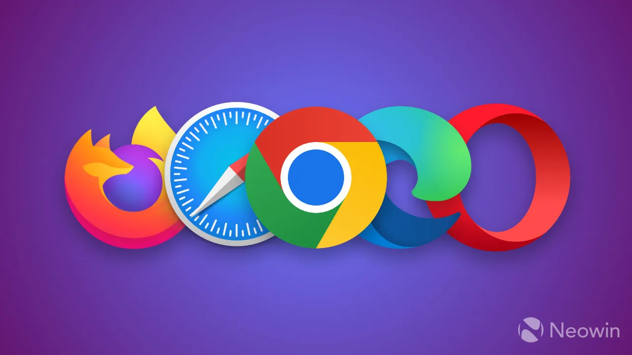 Logo's van de top vijf van populairste browsers