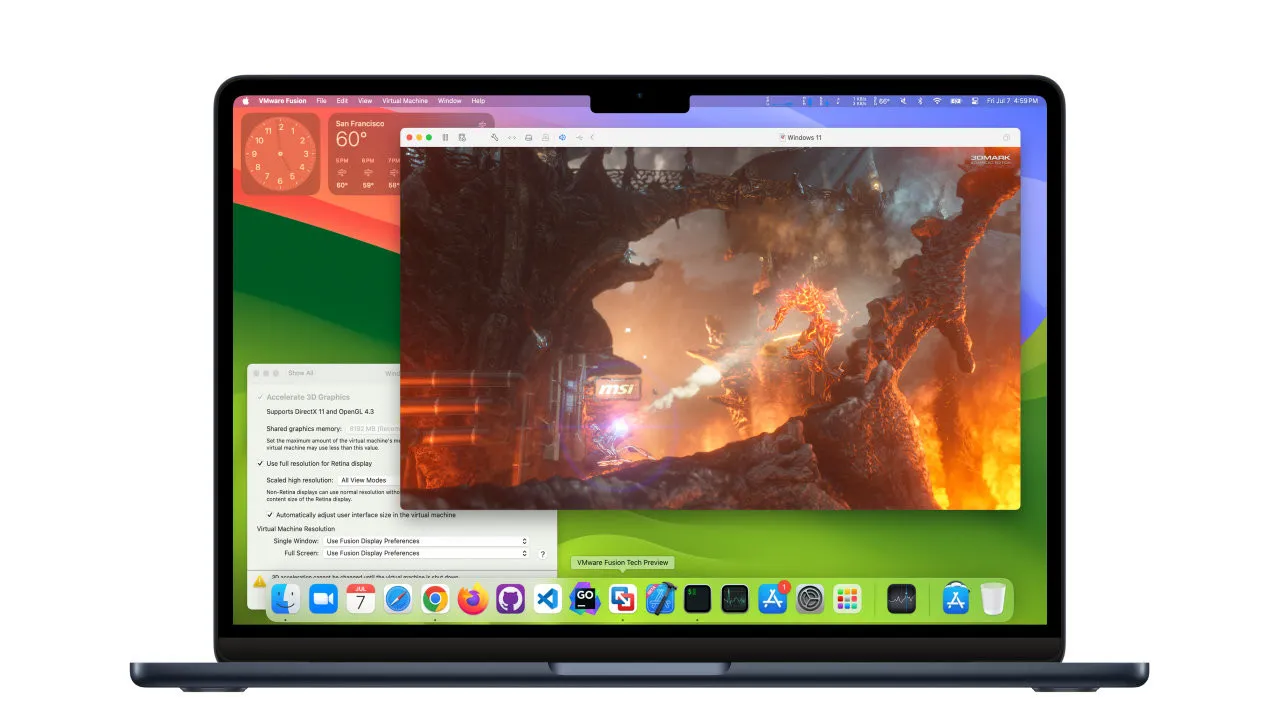 Un MacBook Air con Windows 11 che utilizza VMware Fusion