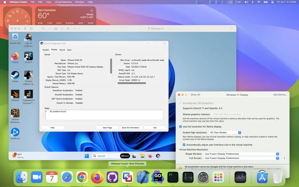 Une capture d'écran de VMware Fusion exécutant Windows 11 dans macOS Sonoma