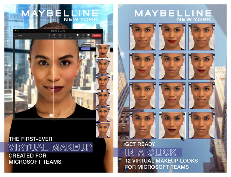 maquiagem virtual maybelline para Microsoft Teams