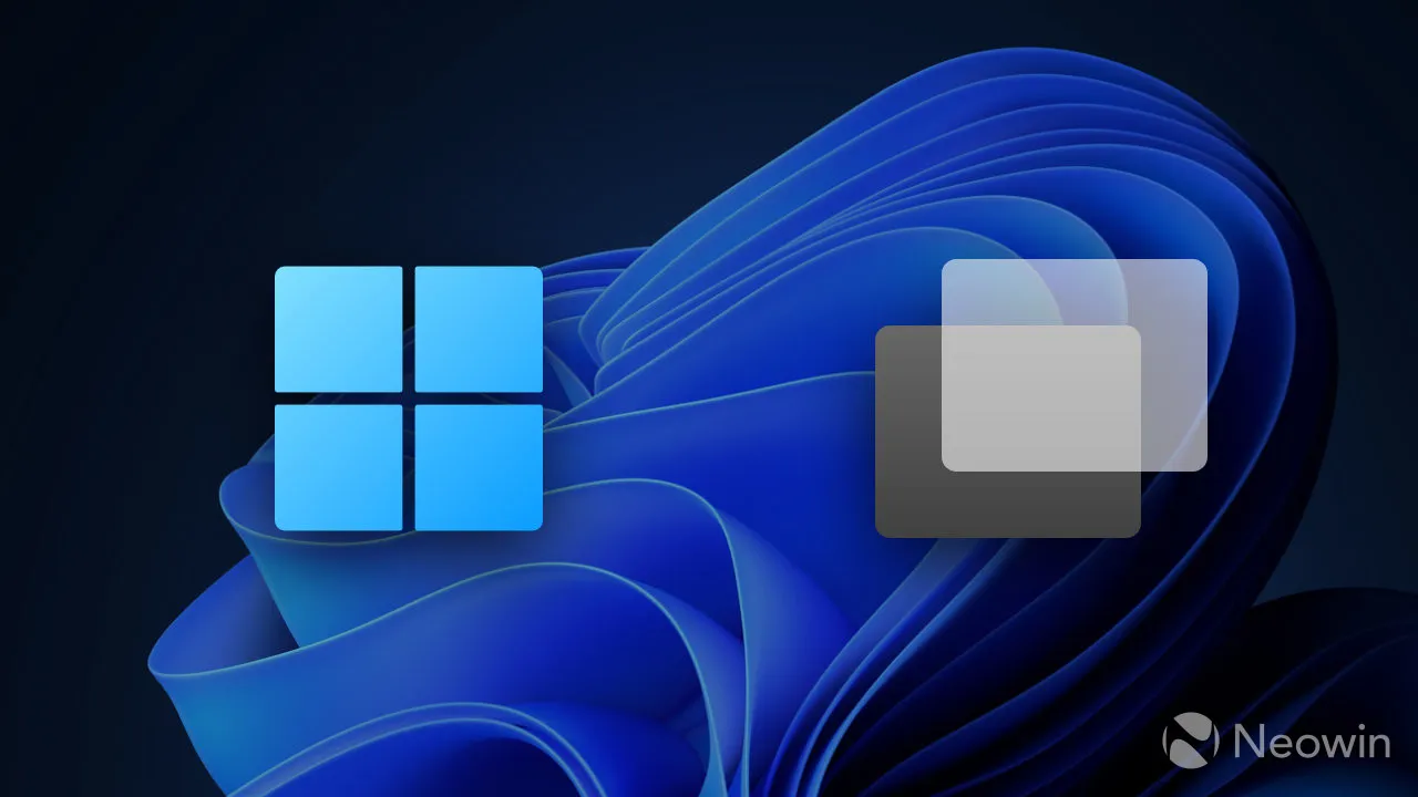 Windows 11s タスク ビュー アイコンの横にある Windows 11 ロゴ