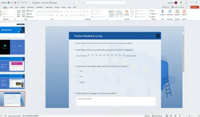 Microsoft 365 Business および Education ユーザーは、PowerPoint でライブ アンケートやクイズを追加できます
