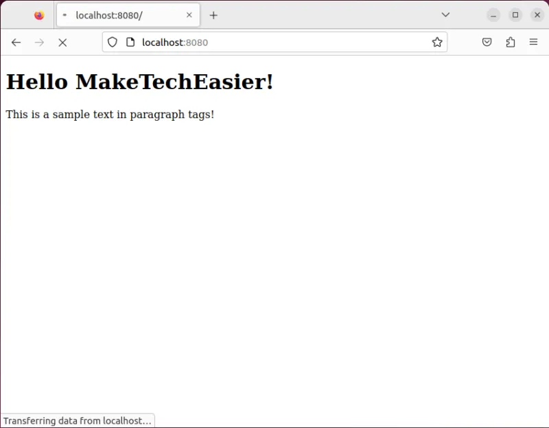 Ein Screenshot, der einen funktionierenden Netcat-Webserver zeigt, der eine Webseite bereitstellt.