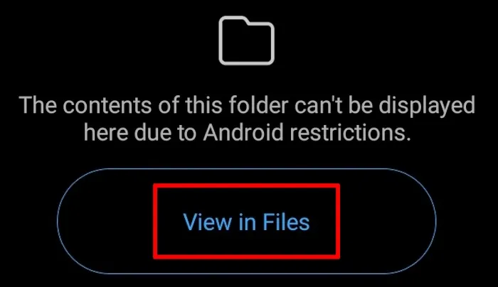 Invite du dossier de données du dossier Android du gestionnaire de fichiers Android