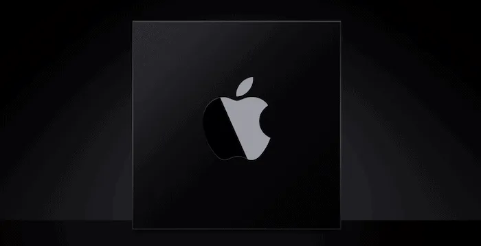 Um logotipo da Apple obscurecido.
