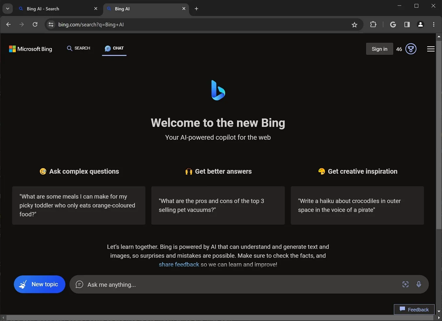 Bing-AI in Google Chrome