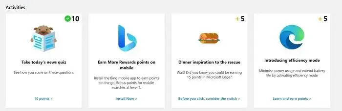 Belohnungen für das Bing-Homepage-Quiz