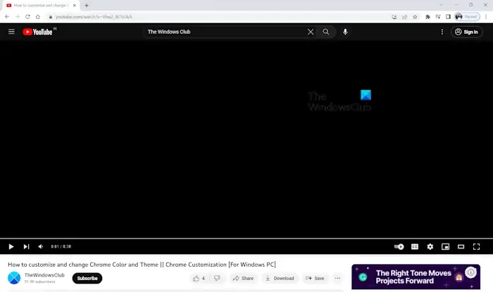 Zwart scherm tijdens het afspelen van YouTube-video in Chrome