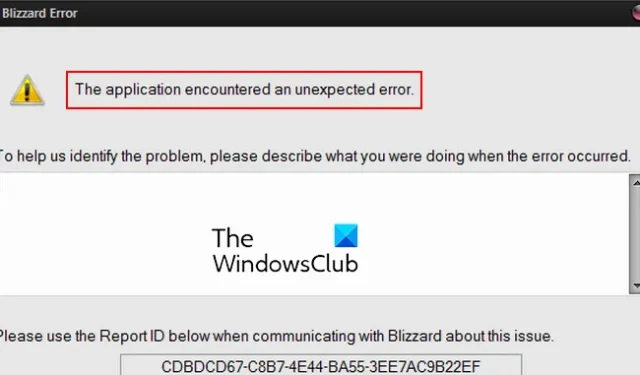 Blizzard-fout, de toepassing heeft een onverwachte fout aangetroffen