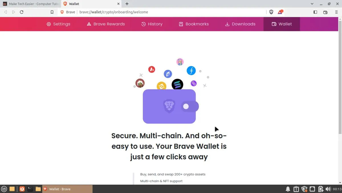 Captura de tela do Brave Wallet Navegadores da Web do Linux
