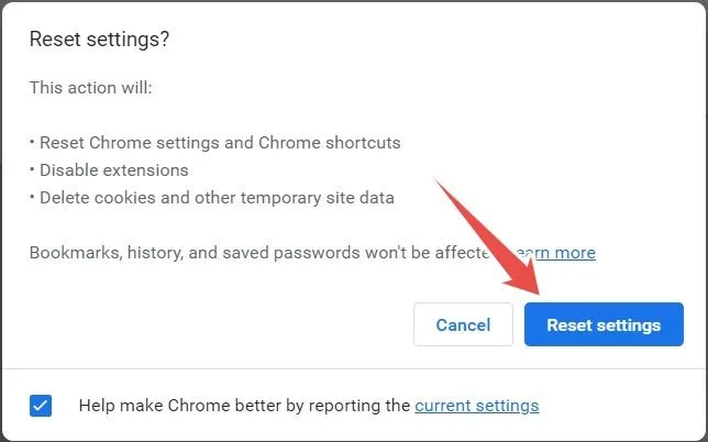 Instellingen resetten in de Chrome-browser.