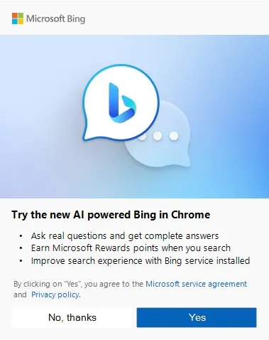 Chrome met Bing