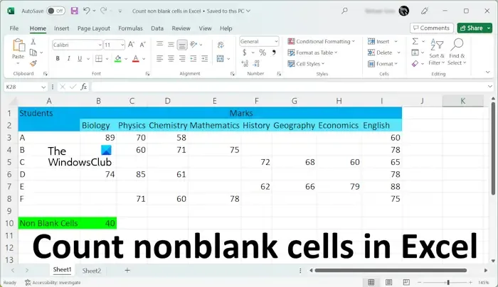 Contar células não em branco no Excel