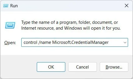 Apertura di Credentials Manager con Windows Run.