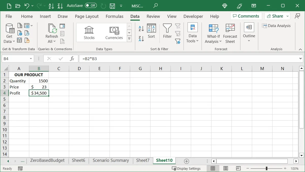 Excel의 목표 찾기 데이터