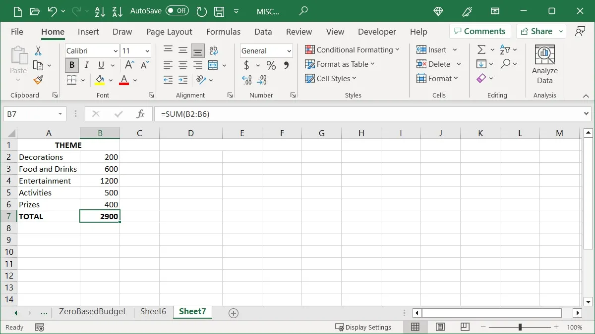Excel의 시나리오 데이터