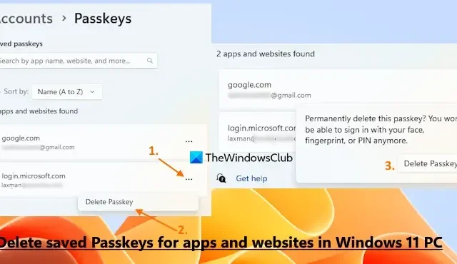 So löschen Sie gespeicherte Passkeys für Apps und Websites in Windows 11
