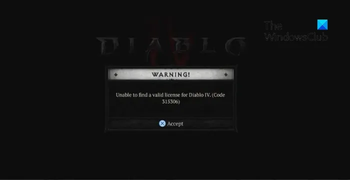Diablo 4 Error Code 315306 Kan geen geldige licentie vinden