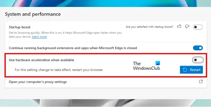 Microsoft Edgeでハードウェアアクセラレーションを無効にする