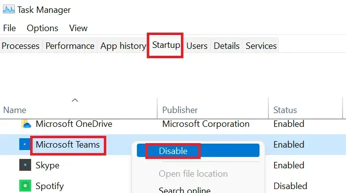 Disabilita Microsoft Teams all'avvio