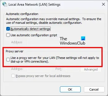 Wyłącz serwer proxy dla połączenia sieciowego