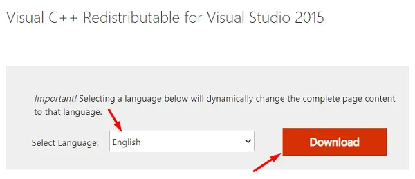 Microsoft Visual C++ ランタイム ライブラリをダウンロード