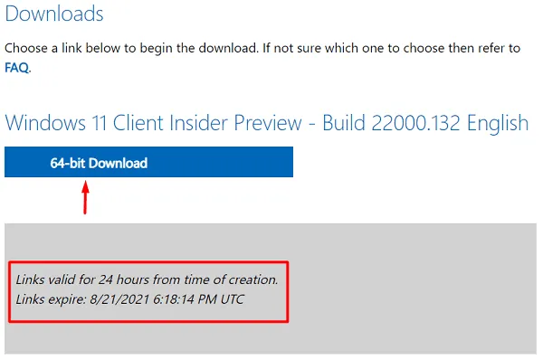 Windows 11 ISO ファイルをダウンロード - 64 ビットのダウンロードにヒット