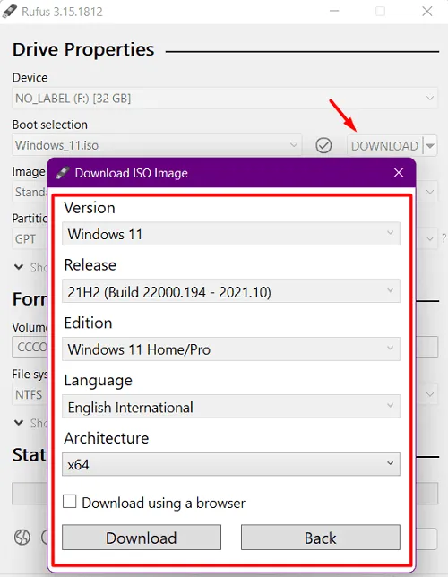 Télécharger Windows 11 via Rufus