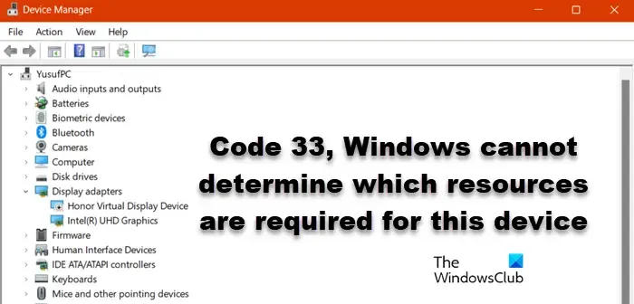 Código 33, o Windows não pode determinar quais recursos são necessários para este dispositivo