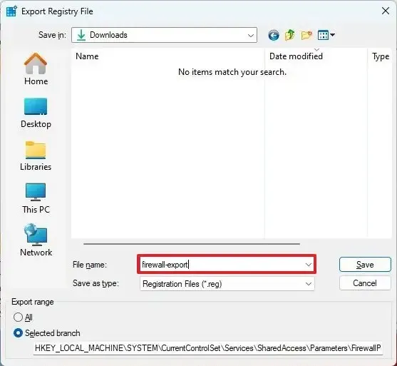 Registro salvar arquivo reg no Windows 11