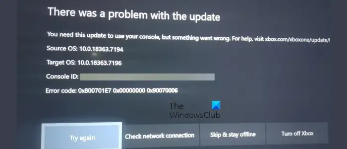 Arreglar el código de error de Xbox 0x800701E7