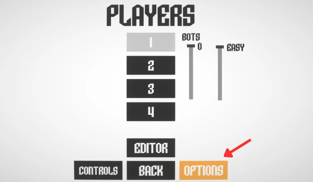 Opções de jogo visíveis no jogo Square Brawl.