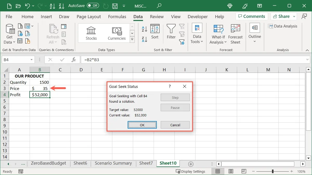 Doel Zoek opgelost bericht in Excel