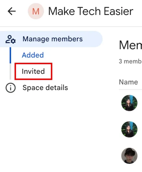 Google Spaces Gérer les membres invités