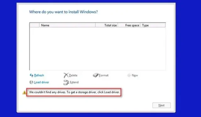 Disque dur ou partition non détecté lors de l’installation de Windows 11/10