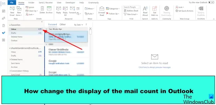 Hoe de weergave van het aantal e-mails in Outlook te wijzigen