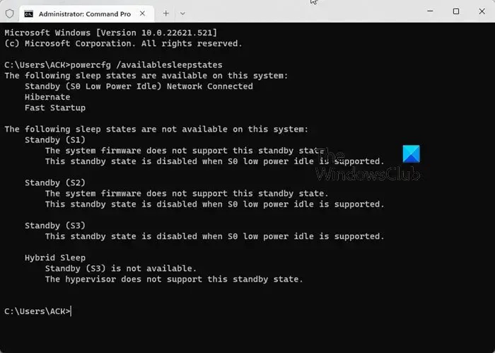 ¿Cómo verificar los estados de suspensión del sistema disponibles en su PC con Windows 11/10?