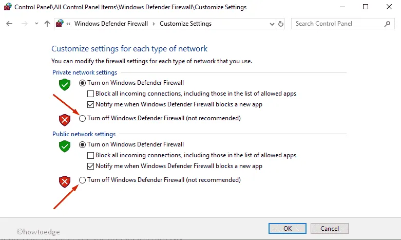 Windows 10 でファイアウォールを有効または無効にする