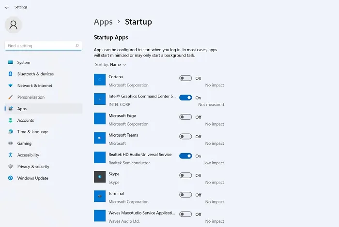 Liste des applications de démarrage dans Windows.