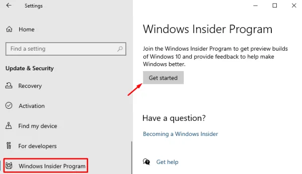 installer l'aperçu de Windows Insider