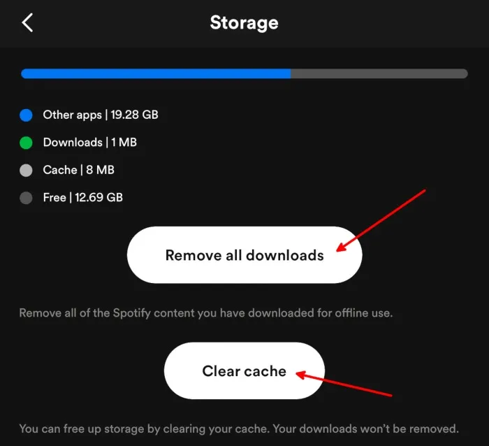 Ios Ipados Spotify Storage Effacer le cache Supprimer les téléchargements