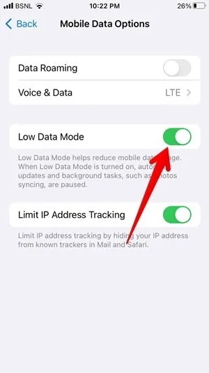 iPhoneモバイルデータ低電力
