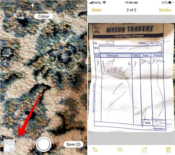 Documento digitalizado de visualização do aplicativo Notes do iPhone