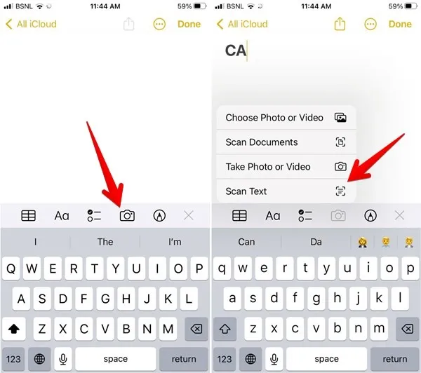 Texto de digitalização do aplicativo Notes do iPhone