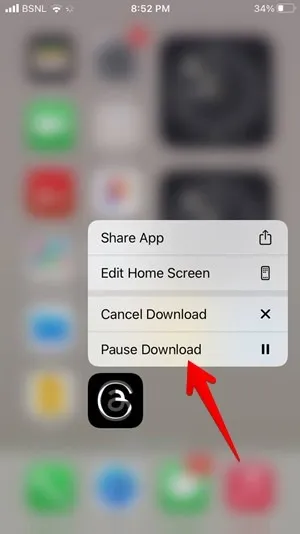 Menu di download dell'app Pause per iPhone